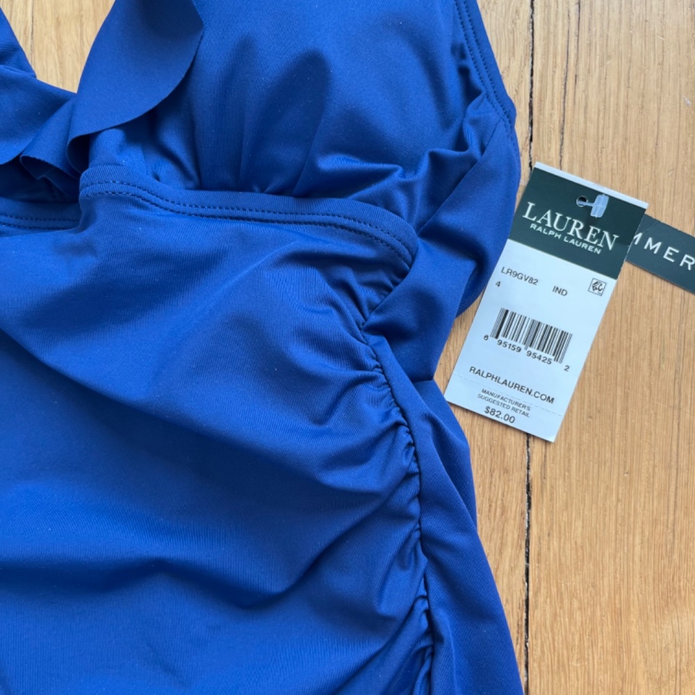 Ralph Lauren Women's Indigo Ruffled Halter Tankini Top Swim Size 4 NWT - Picture 2 of 3